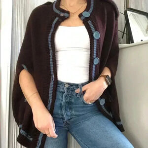 Y2K preppy Marc Jacobs 100% wool poncho/cape cardigan sweater dark academia